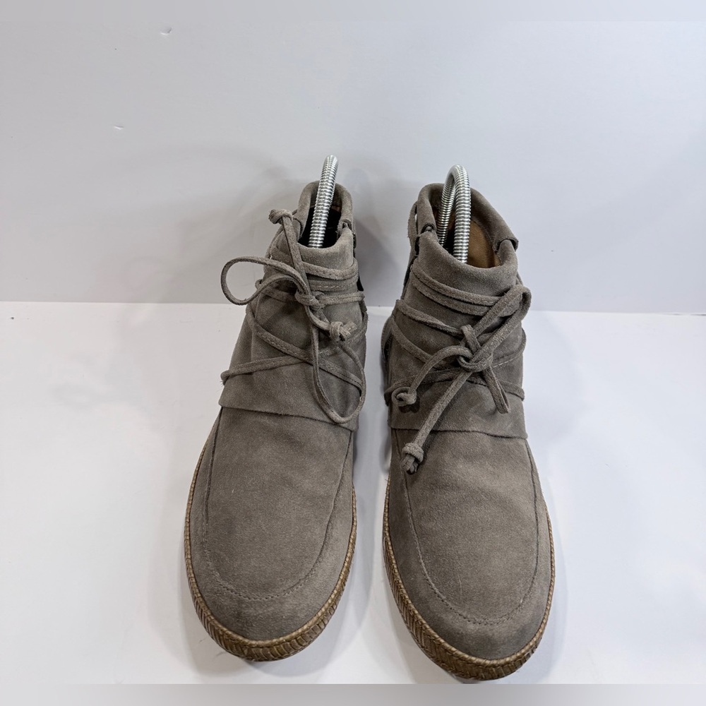 UGG Suede Ankle Boots Taupe Gray Women’s 10 Side Zip Lace Wrap - Picture 10 of 10